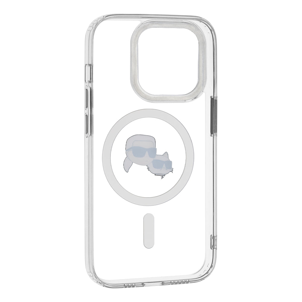 Pouzdro MagSafe pro Apple iPhone 14 Pro, Karl Lagerfeld, IML Metal Karl & Choupette's Heads, Bílá.