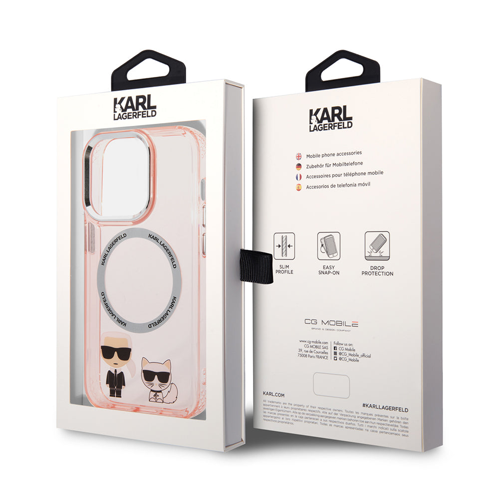 MagSafe Case for Apple iPhone 14 Pro, Karl Lagerfeld, Karl & Choupette Aluminium, Pink