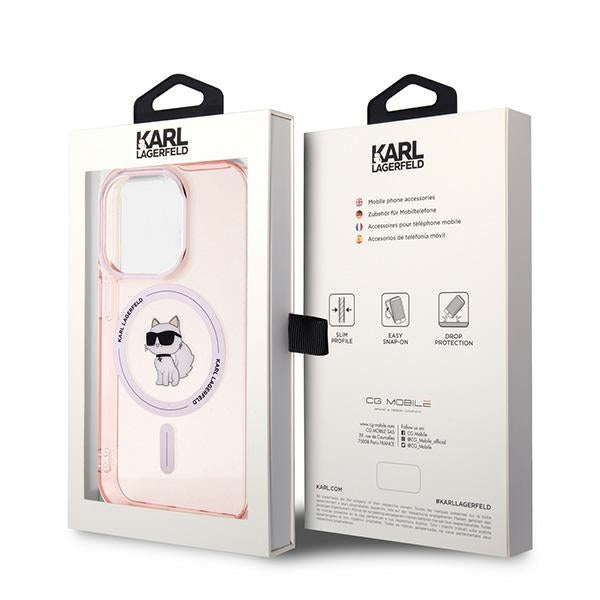 Pouzdro MagSafe pro Apple iPhone 14 Pro Max, Karl Lagerfeld, IML Choupette, Růžová