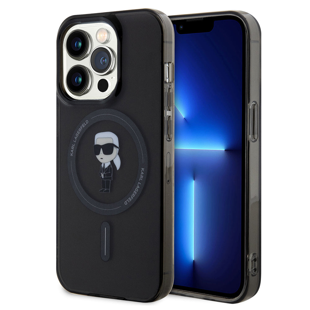 Pouzdro MagSafe pro Apple iPhone 14 Pro Max, Karl Lagerfeld, IML Ikonik Karl, Černá