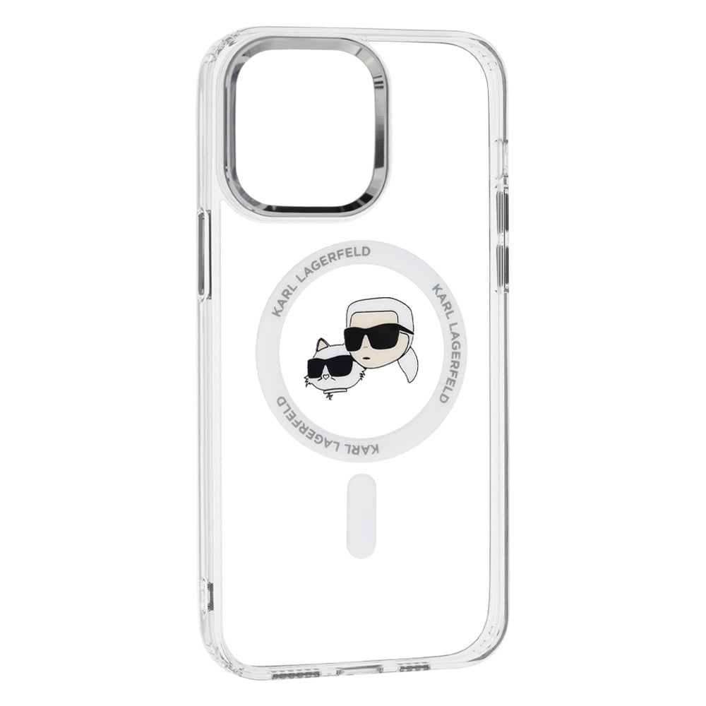 Pouzdro MagSafe pro Apple iPhone 14 Pro Max, Karl Lagerfeld, IML Metal Karl & Choupette's Heads, Bílá