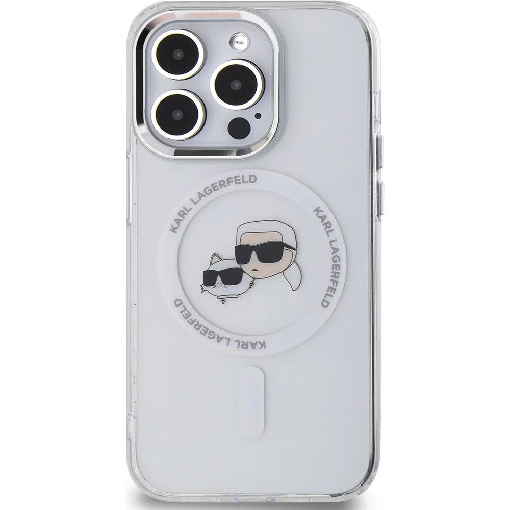 Pouzdro MagSafe pro Apple iPhone 14 Pro Max, Karl Lagerfeld, IML Metal Karl & Choupette's Heads, Bílá