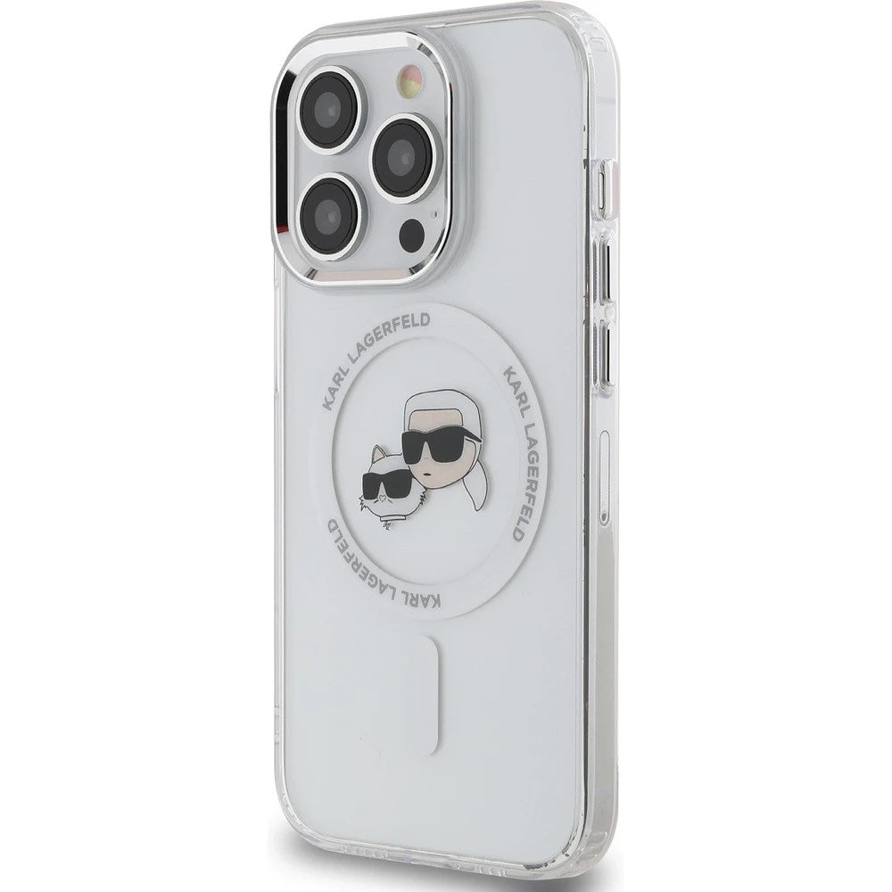 Pouzdro MagSafe pro Apple iPhone 14 Pro Max, Karl Lagerfeld, IML Metal Karl & Choupette's Heads, Bílá