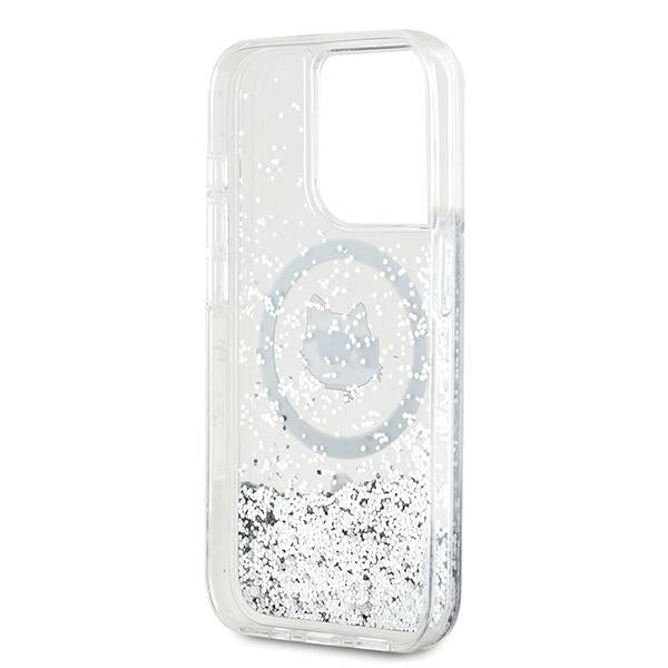 Pouzdro MagSafe pro Apple iPhone 14 Pro Max, Karl Lagerfeld, Liquid Glitter Choupette's Head, Transparentní