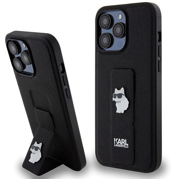 Pouzdro MagSafe pro Apple iPhone 14 Pro Max, Karl Lagerfeld, Saffiano Gripstand Choupette, černé
