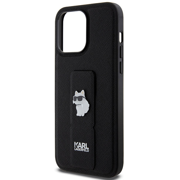 Pouzdro MagSafe pro Apple iPhone 14 Pro Max, Karl Lagerfeld, Saffiano Gripstand Choupette, černé
