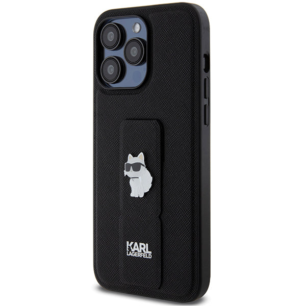 Pouzdro MagSafe pro Apple iPhone 14 Pro Max, Karl Lagerfeld, Saffiano Gripstand Choupette, černé