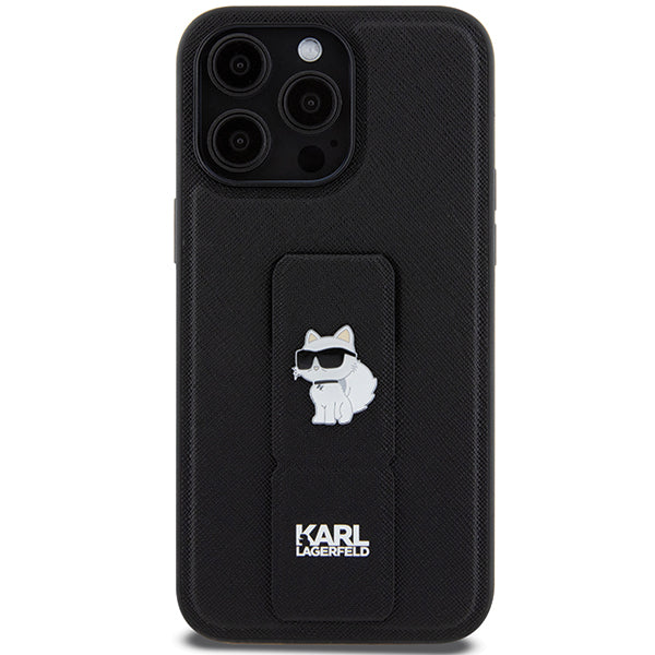 Pouzdro MagSafe pro Apple iPhone 14 Pro Max, Karl Lagerfeld, Saffiano Gripstand Choupette, černé
