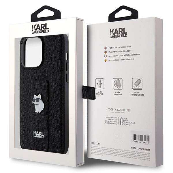 Pouzdro MagSafe pro Apple iPhone 14 Pro Max, Karl Lagerfeld, Saffiano Gripstand Choupette, černé