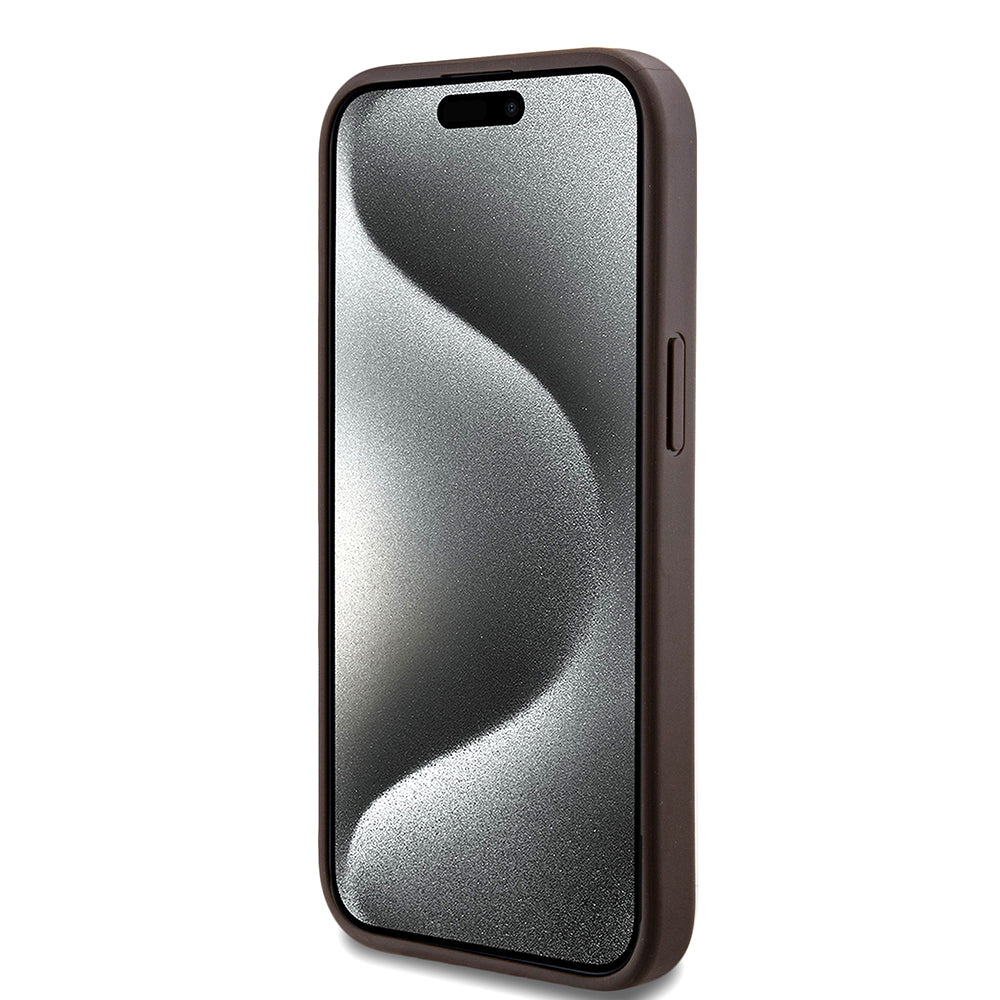 Pouzdro MagSafe pro Apple iPhone 15, Guess, 4G Collection, Hnědá