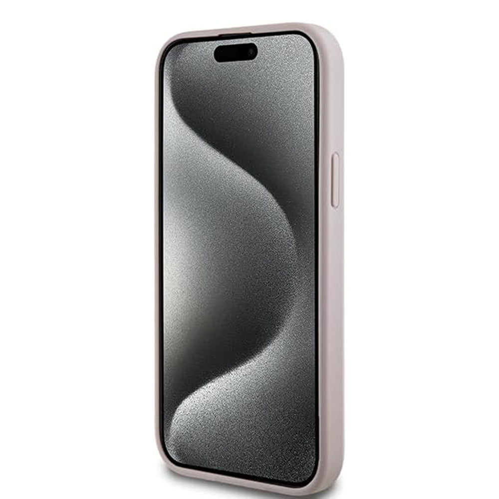 Pouzdro MagSafe pro Apple iPhone 15, Guess, 4G Collection, Růžová