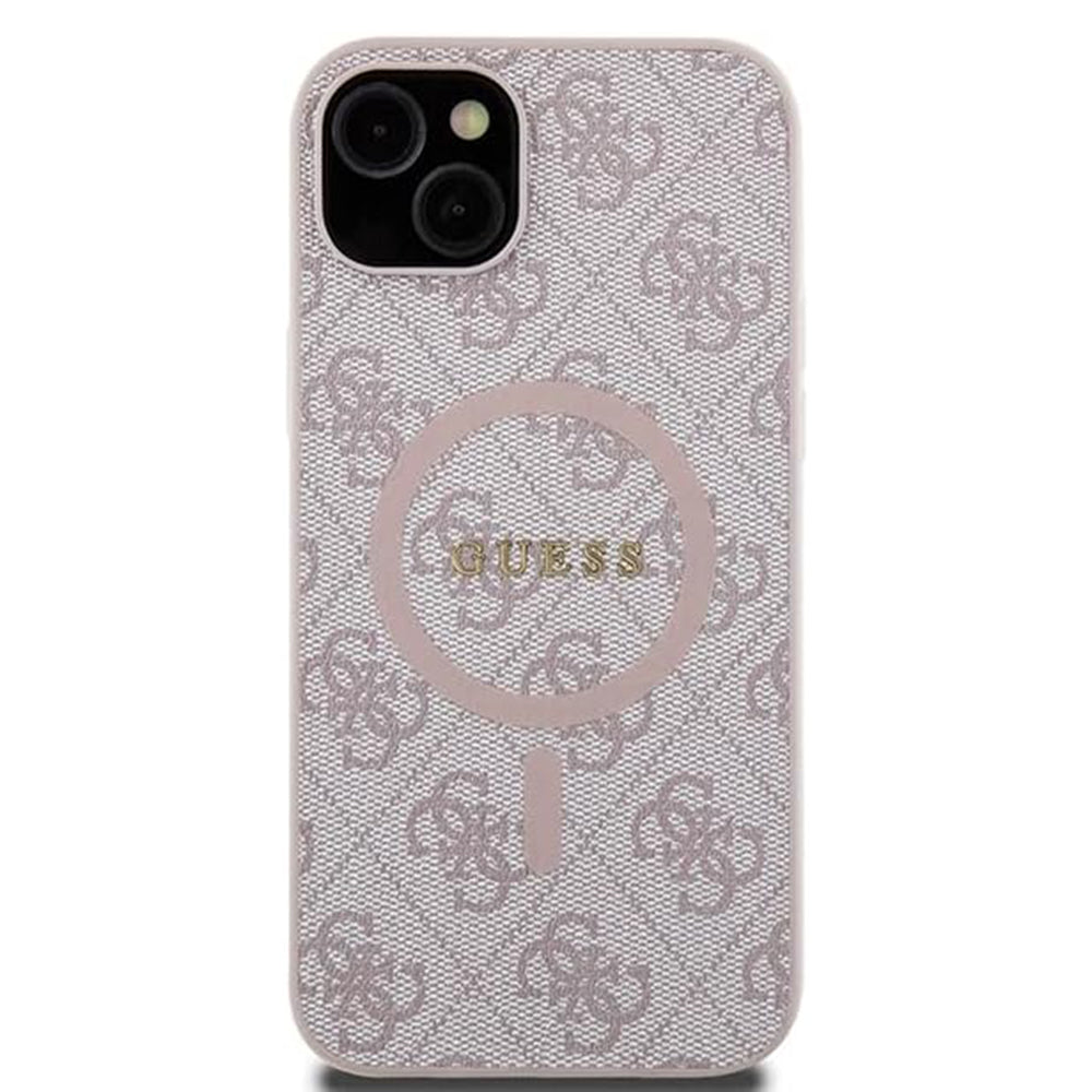 Pouzdro MagSafe pro Apple iPhone 15, Guess, 4G Collection, Růžová