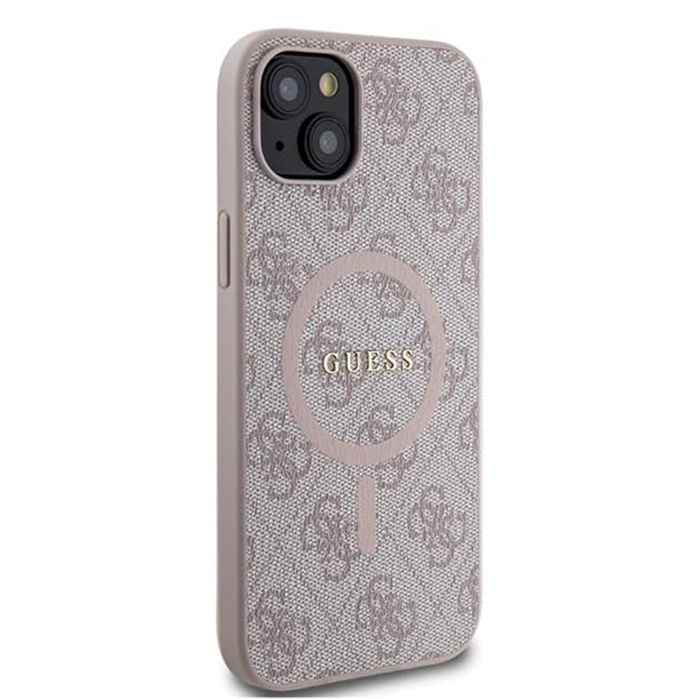 Pouzdro MagSafe pro Apple iPhone 15, Guess, 4G Collection, Růžová