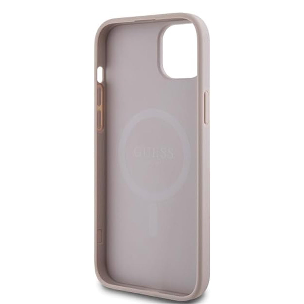 Pouzdro MagSafe pro Apple iPhone 15, Guess, 4G Collection, Růžová