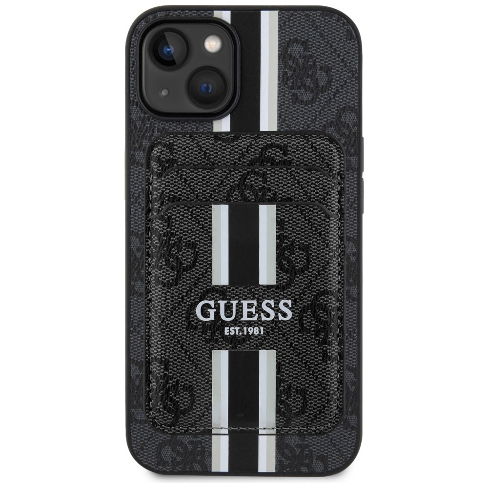 Pouzdro MagSafe pro Apple iPhone 15, Guess, Cardslot 4G Stripes, Černá