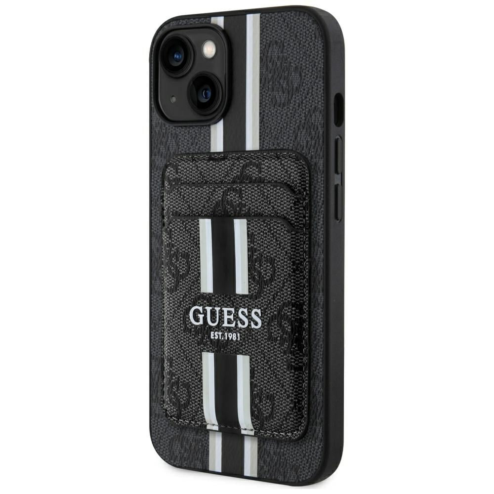 Pouzdro MagSafe pro Apple iPhone 15, Guess, Cardslot 4G Stripes, Černá