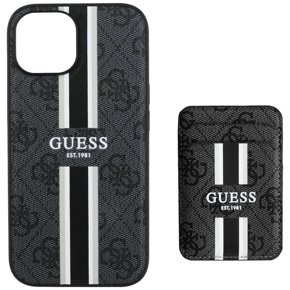 Pouzdro MagSafe pro Apple iPhone 15, Guess, Cardslot 4G Stripes, Černá