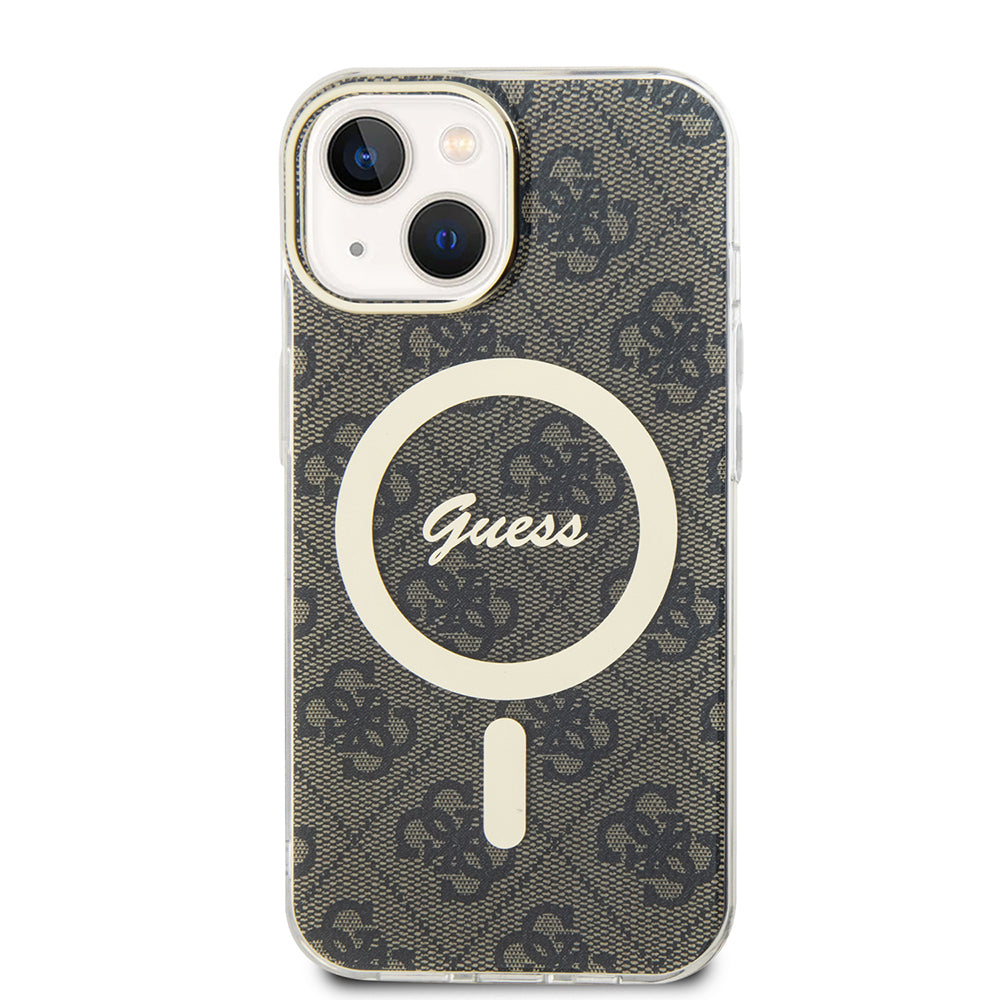 Pouzdro MagSafe pro Apple iPhone 15, Guess, IML 4G, Hnědá