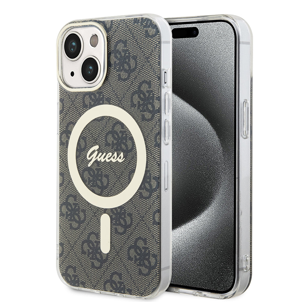 Pouzdro MagSafe pro Apple iPhone 15, Guess, IML 4G, Hnědá