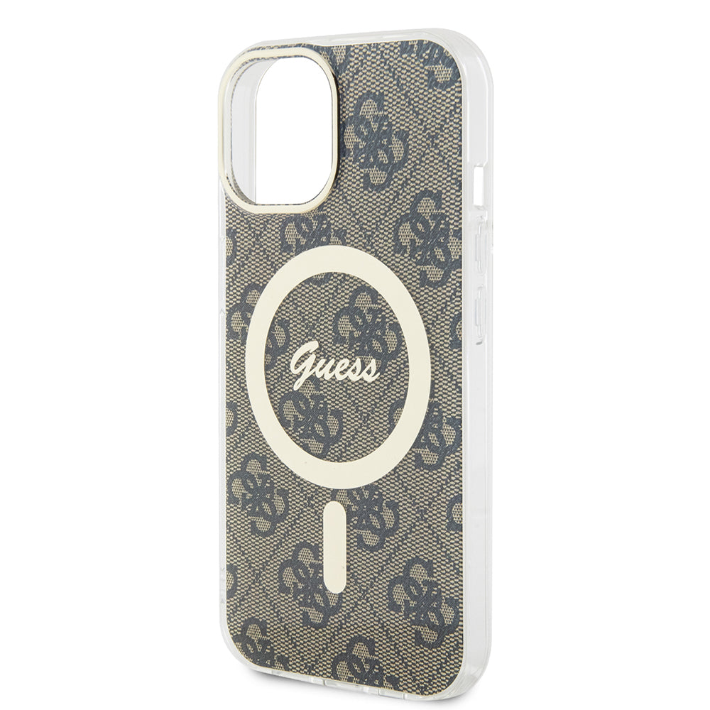 Pouzdro MagSafe pro Apple iPhone 15, Guess, IML 4G, Hnědá