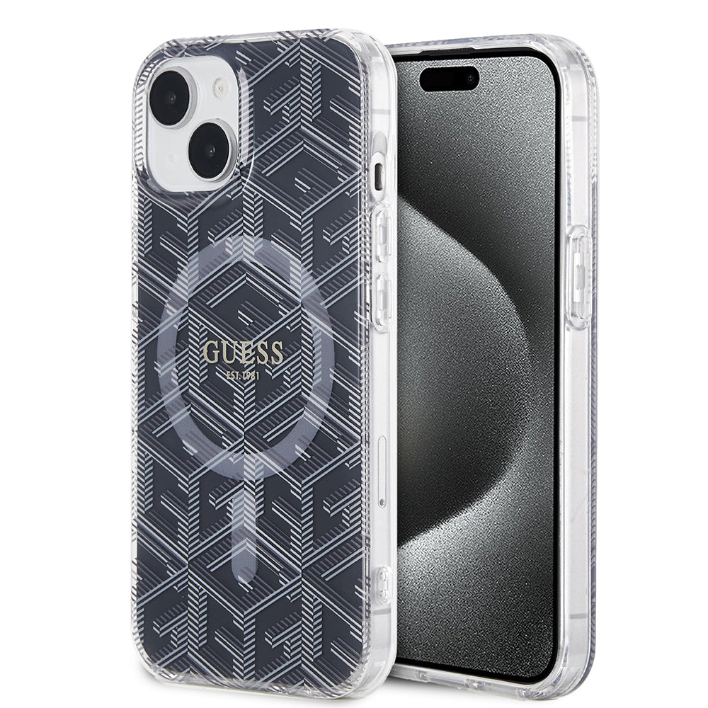 Pouzdro MagSafe pro Apple iPhone 15, Guess, IML Gcube, Černá