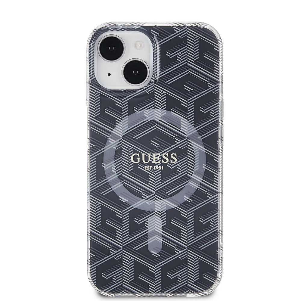 Pouzdro MagSafe pro Apple iPhone 15, Guess, IML Gcube, Černá