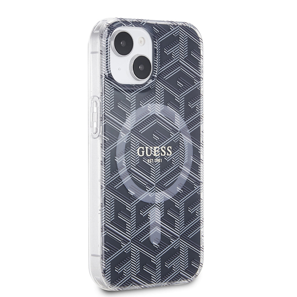 Pouzdro MagSafe pro Apple iPhone 15, Guess, IML Gcube, Černá