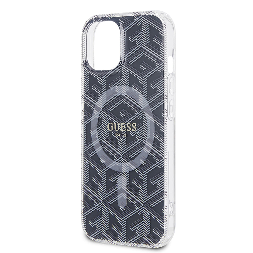 Pouzdro MagSafe pro Apple iPhone 15, Guess, IML Gcube, Černá