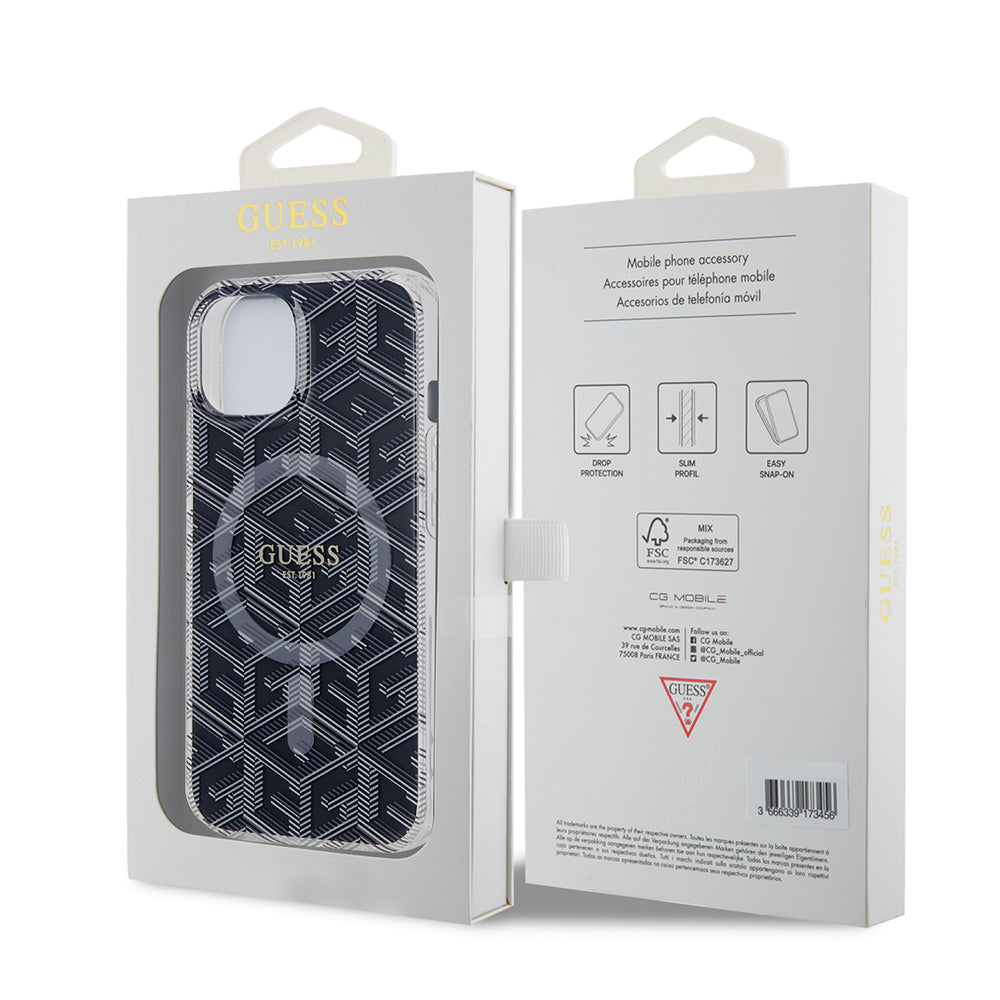 Pouzdro MagSafe pro Apple iPhone 15, Guess, IML Gcube, Černá