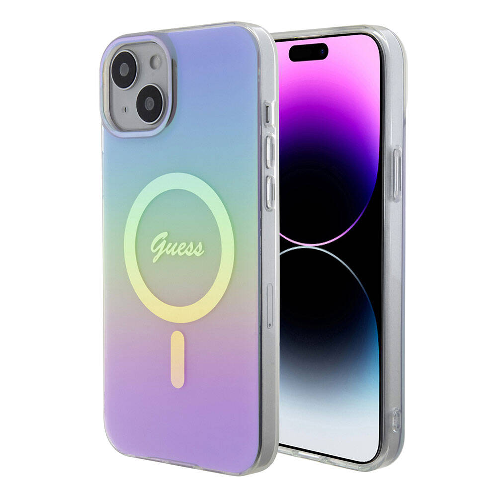 Pouzdro MagSafe pro Apple iPhone 15, Guess, IML Iridescent, Fialová