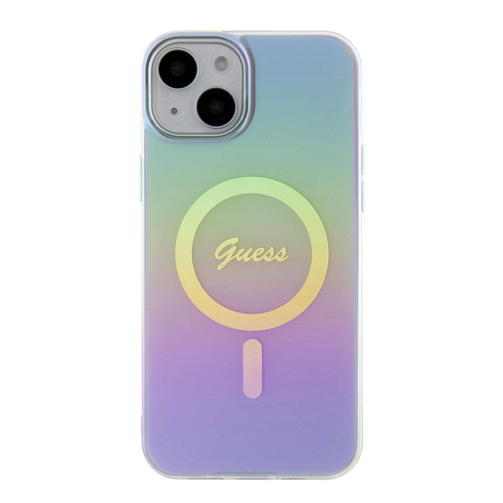 Pouzdro MagSafe pro Apple iPhone 15, Guess, IML Iridescent, Fialová