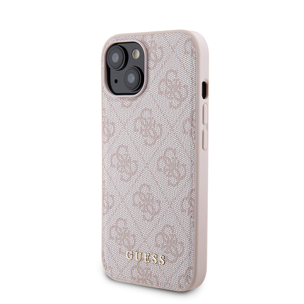 Pouzdro MagSafe pro Apple iPhone 15, Guess, Powerbank 4G Metal Logo, Růžové