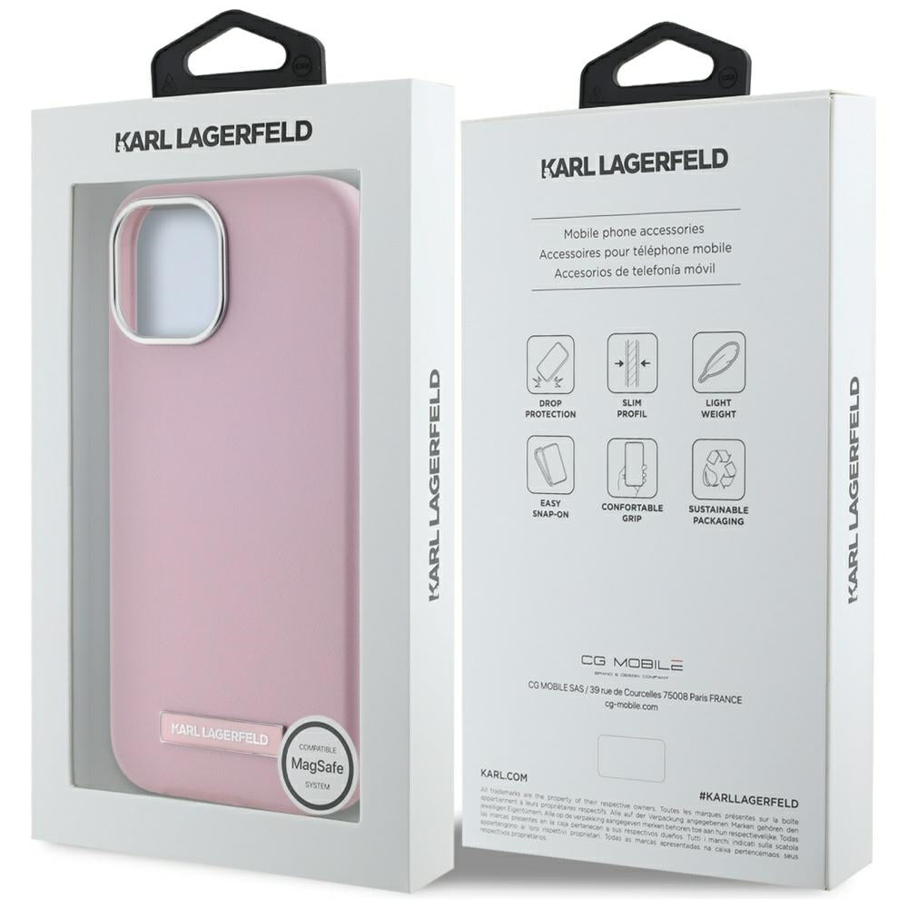 MagSafe Case for Apple iPhone 15, Karl Lagerfeld, FW Metal Plate, Pink