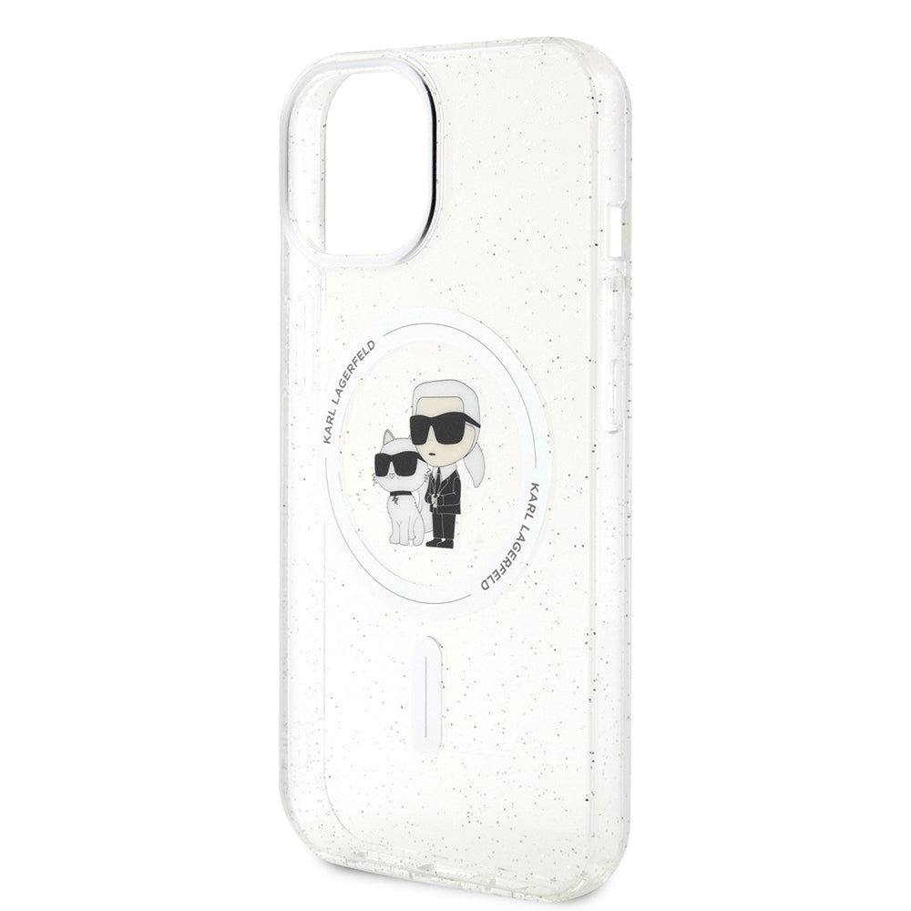 MagSafe pouzdro pro Apple iPhone 15, Karl Lagerfeld, Glitter Karl & Choupette, Průhledné