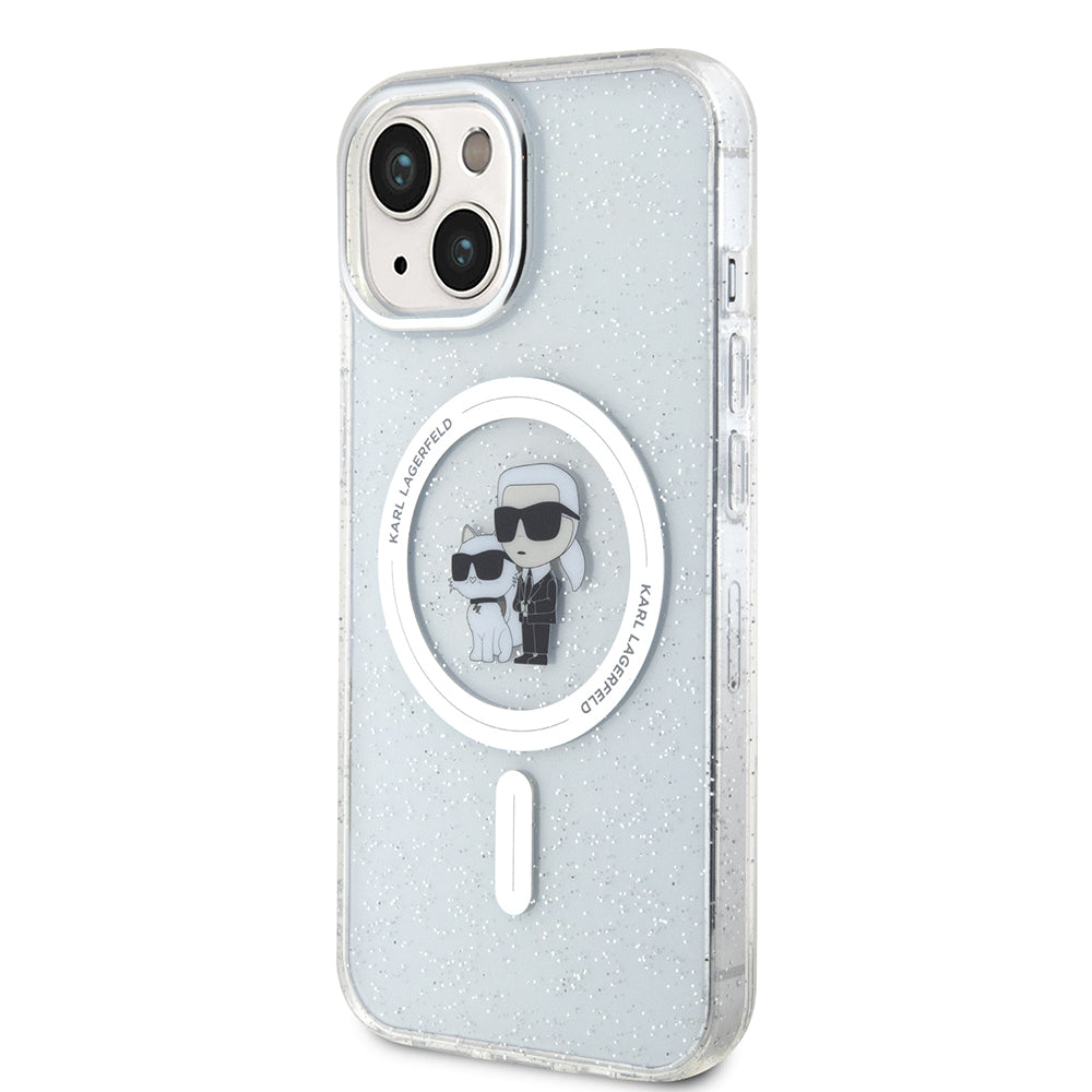 MagSafe pouzdro pro Apple iPhone 15, Karl Lagerfeld, Glitter Karl & Choupette, Průhledné