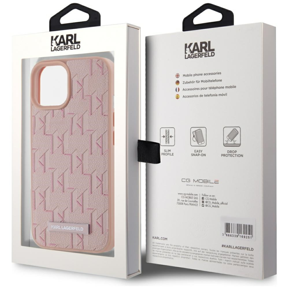 Pouzdro MagSafe pro Apple iPhone 15, Karl Lagerfeld, Hot Stamp, Růžové