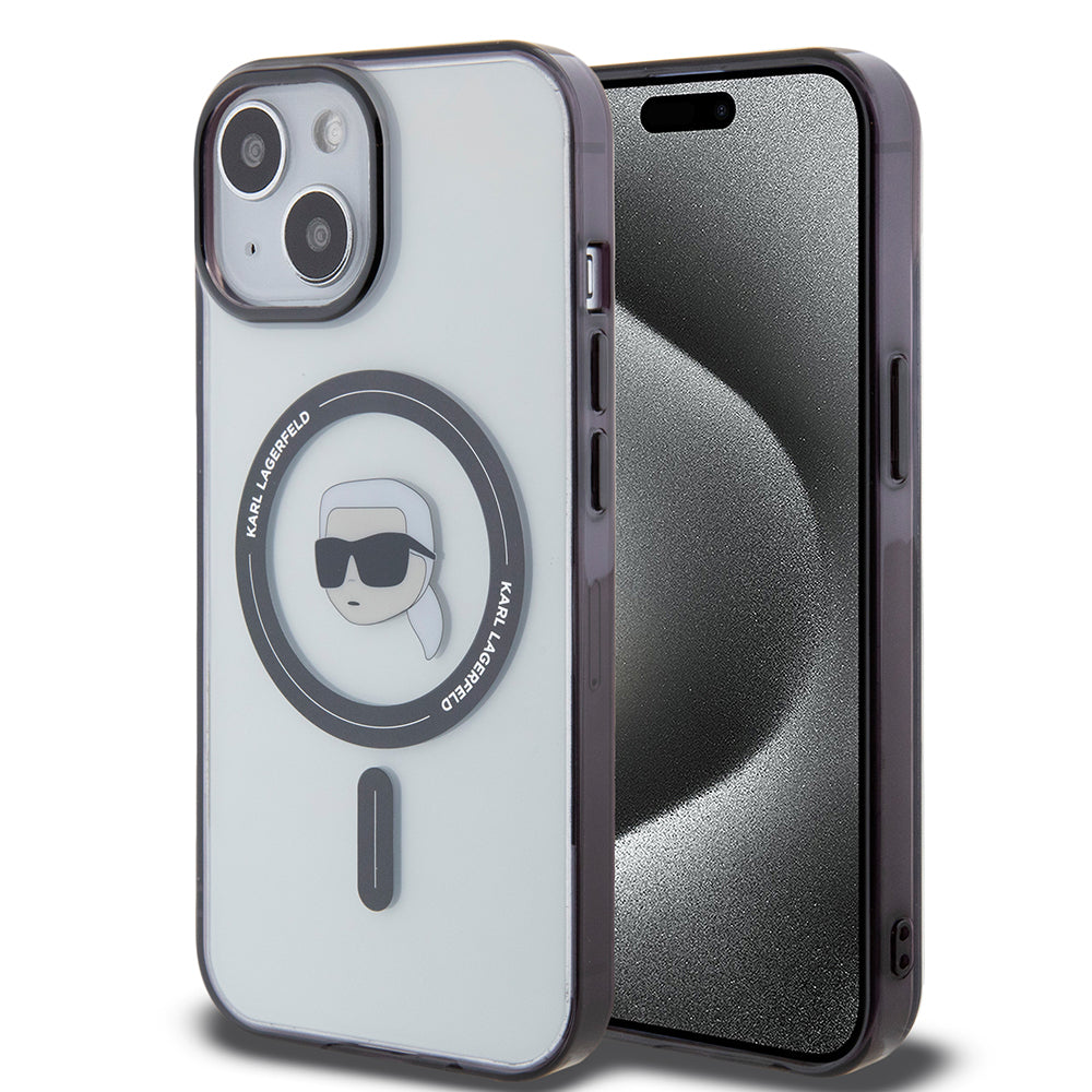 Pouzdro MagSafe pro Apple iPhone 15, Karl Lagerfeld, IML Karl's Head, Průhledné