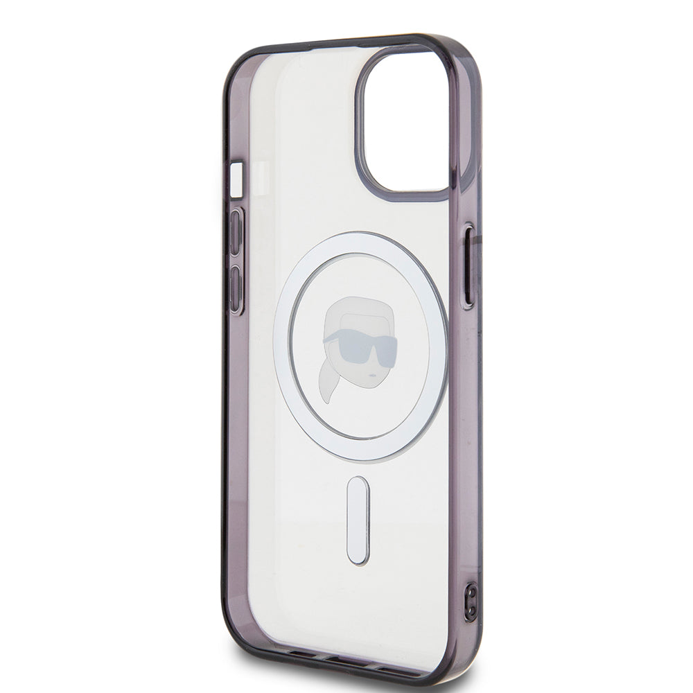 Pouzdro MagSafe pro Apple iPhone 15, Karl Lagerfeld, IML Karl's Head, Průhledné