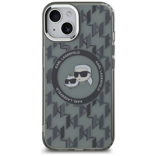Pouzdro MagSafe pro Apple iPhone 15, Karl Lagerfeld, IML Monogram Karl & Choupette's Heads, Černá