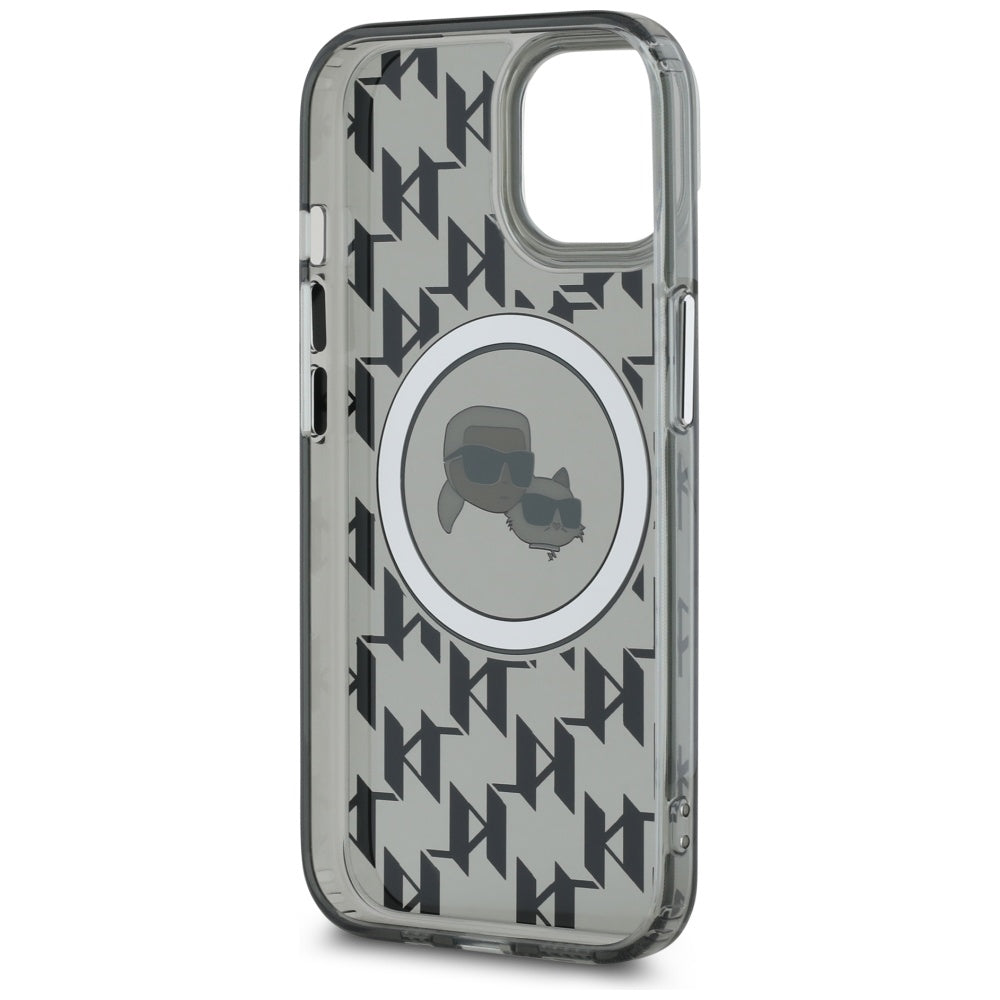 Pouzdro MagSafe pro Apple iPhone 15, Karl Lagerfeld, IML Monogram Karl & Choupette's Heads, Černá
