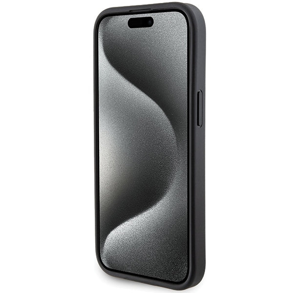 Pouzdro MagSafe pro Apple iPhone 15, Karl Lagerfeld, Saffiano Gripstand Karl & Choupette, Černá