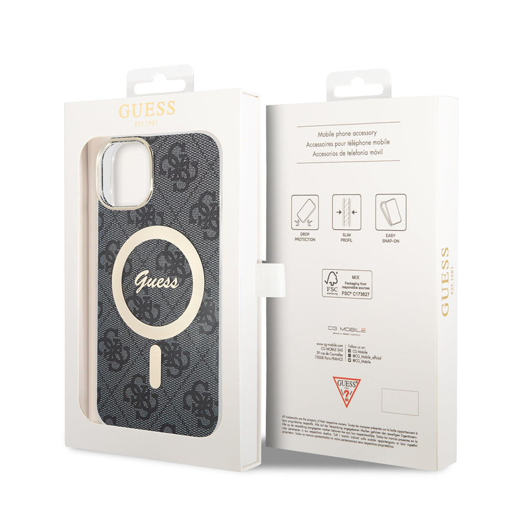 Pouzdro MagSafe pro Apple iPhone 15 Plus, Guess, IML 4G, Černá