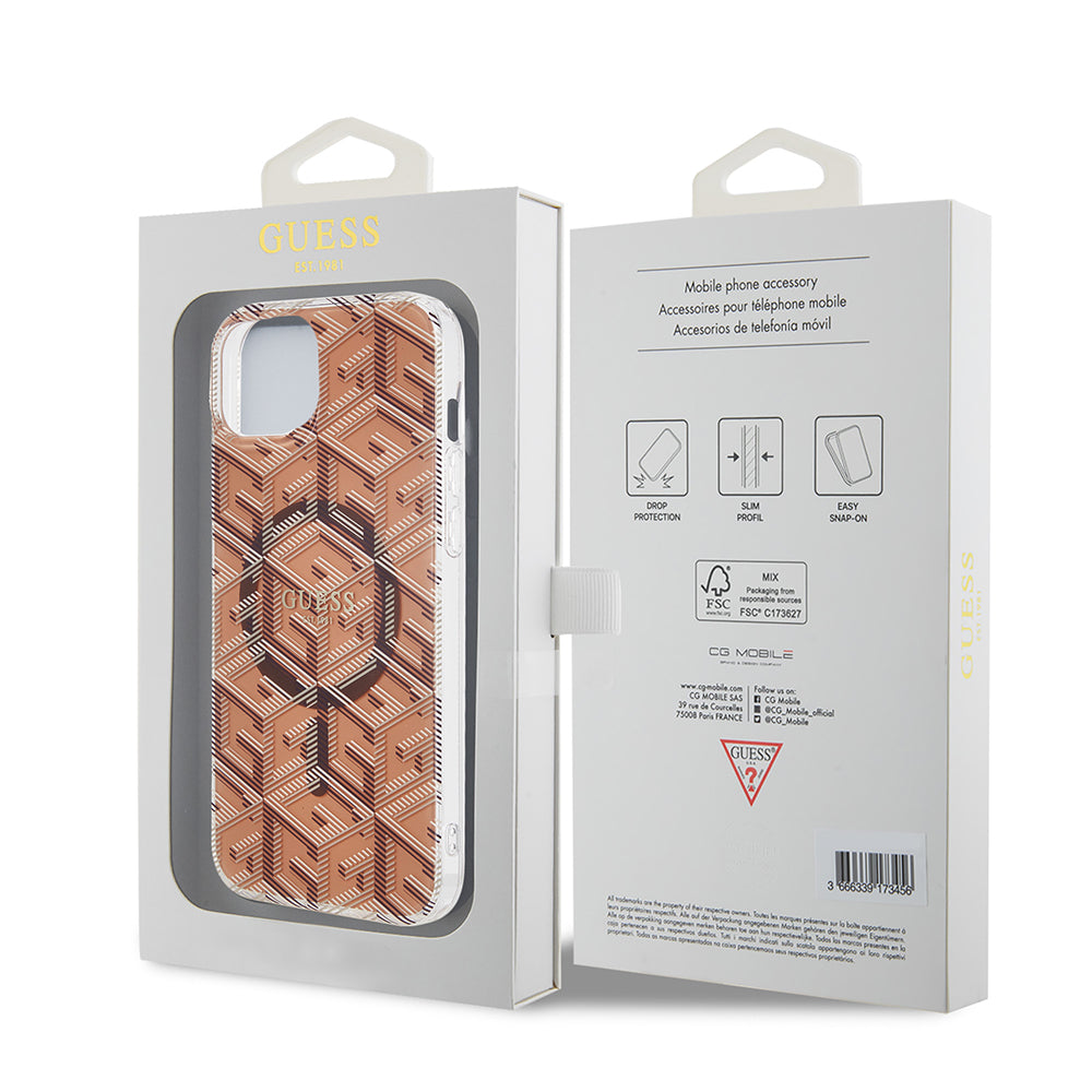 MagSafe Case for Apple iPhone 15 Plus, Guess, IML Gcube, Brown