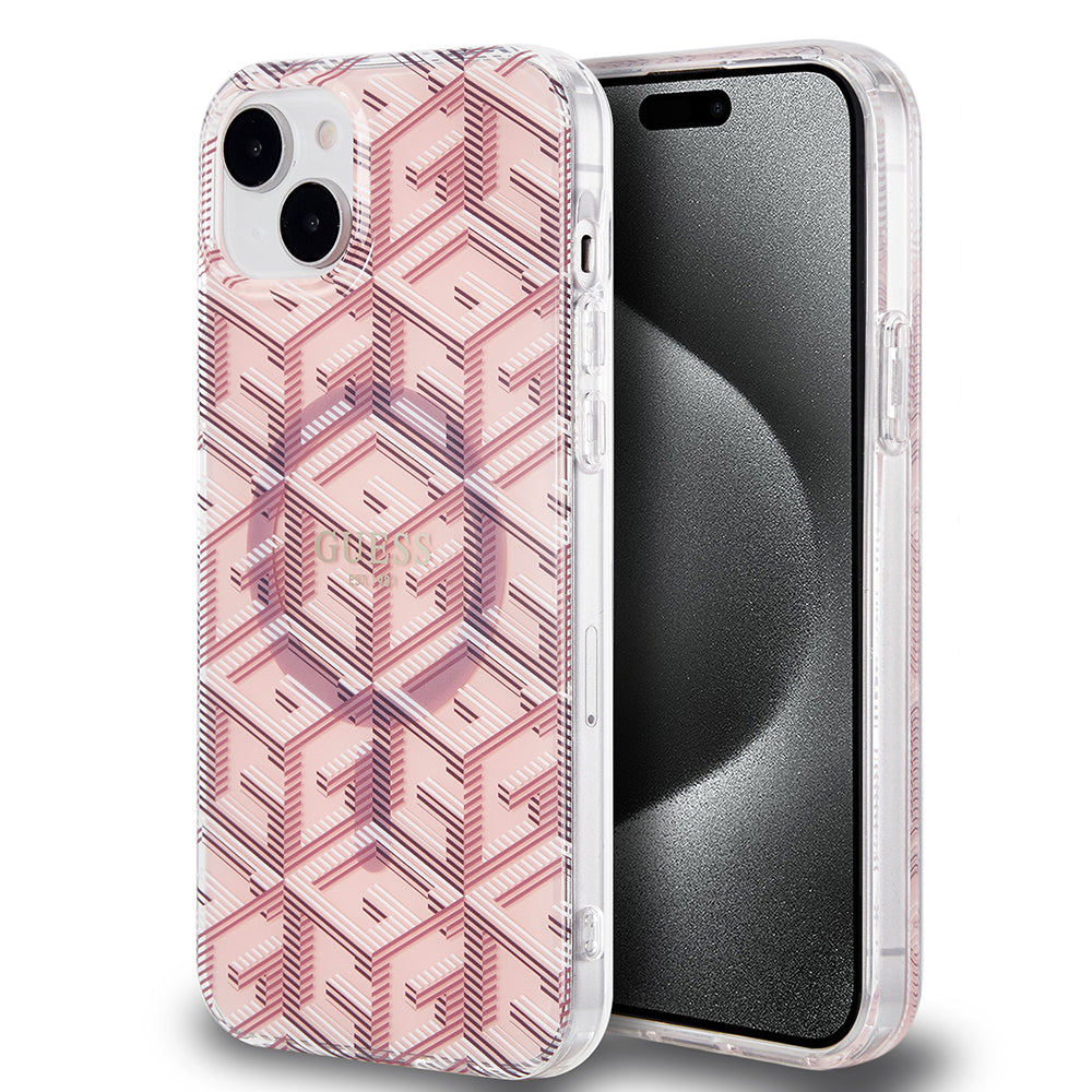 Pouzdro MagSafe pro Apple iPhone 15 Plus, Guess, IML Gcube, Růžové