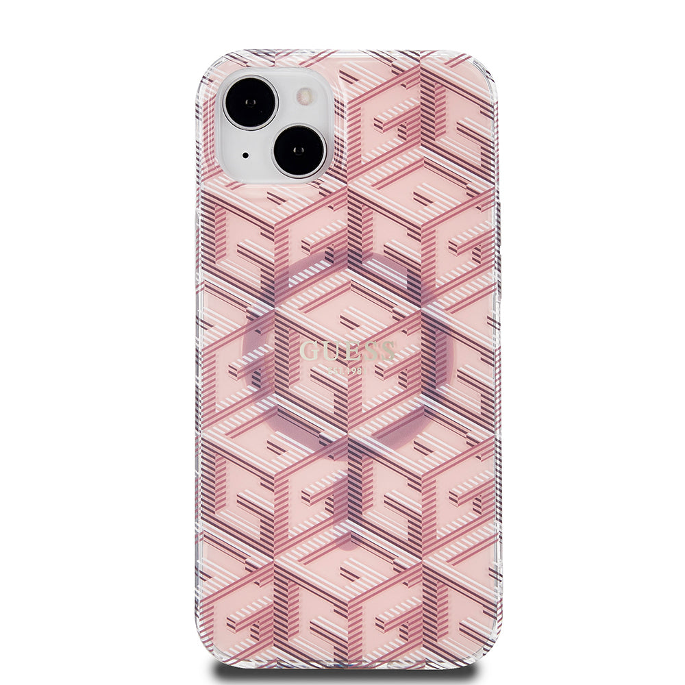 Pouzdro MagSafe pro Apple iPhone 15 Plus, Guess, IML Gcube, Růžové