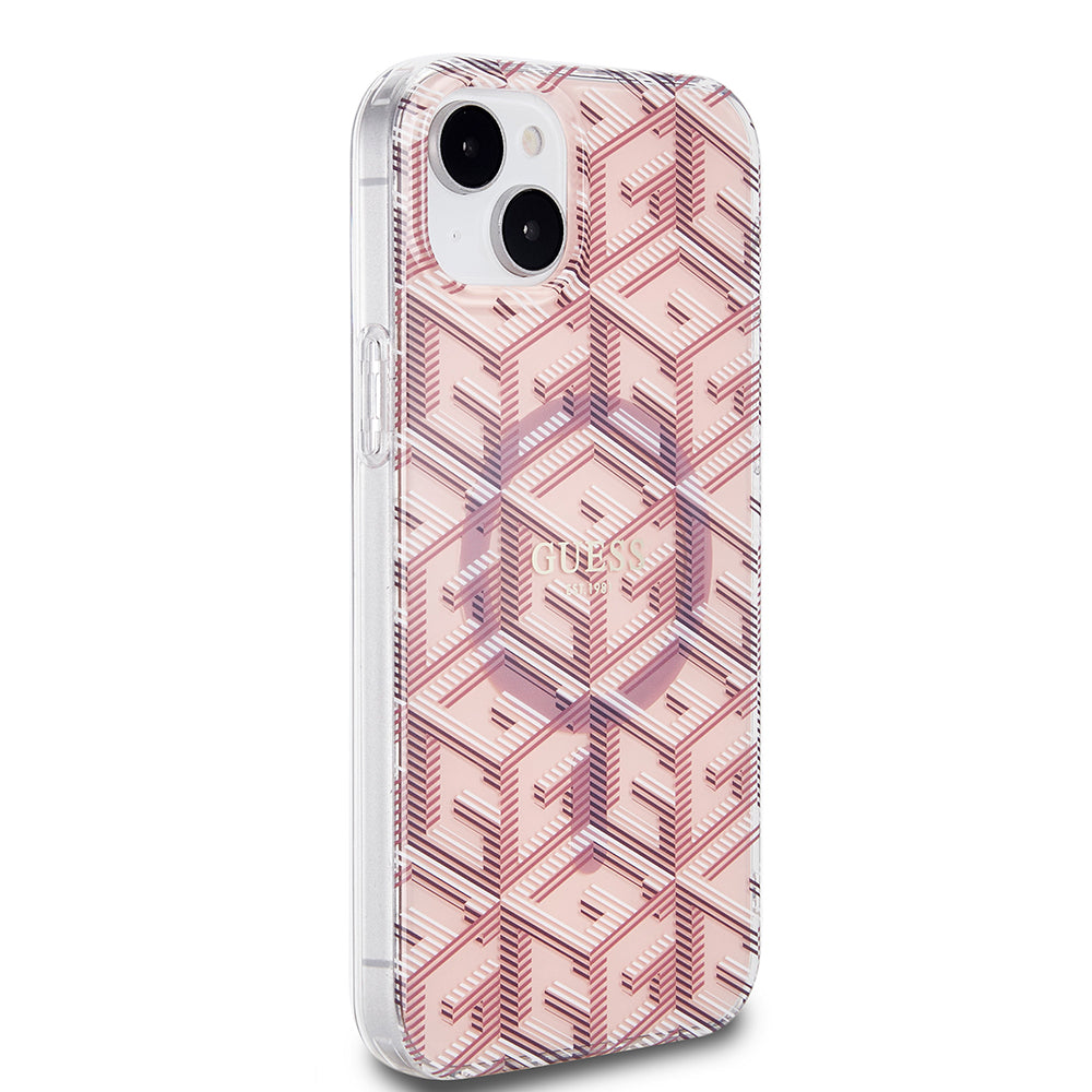Pouzdro MagSafe pro Apple iPhone 15 Plus, Guess, IML Gcube, Růžové