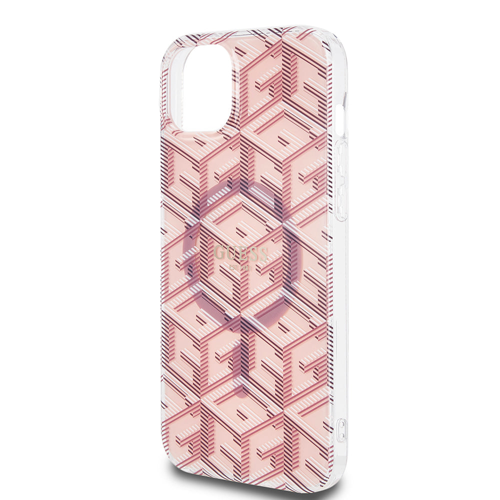 Pouzdro MagSafe pro Apple iPhone 15 Plus, Guess, IML Gcube, Růžové