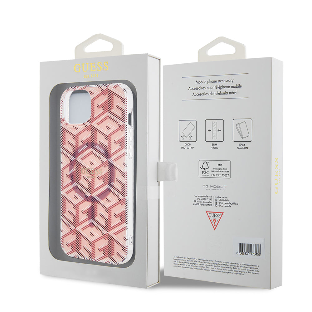 Pouzdro MagSafe pro Apple iPhone 15 Plus, Guess, IML Gcube, Růžové