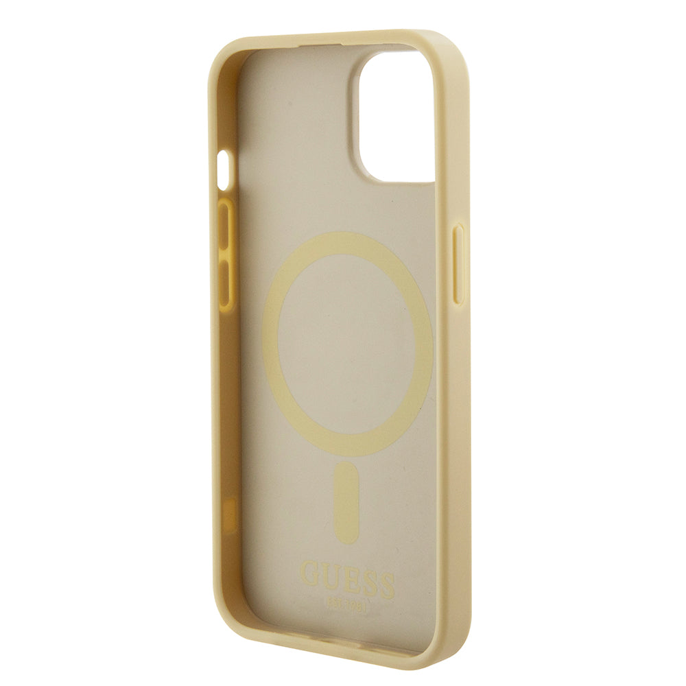 Pouzdro MagSafe pro Apple iPhone 15 Plus, Guess, Saffiano, Zlaté