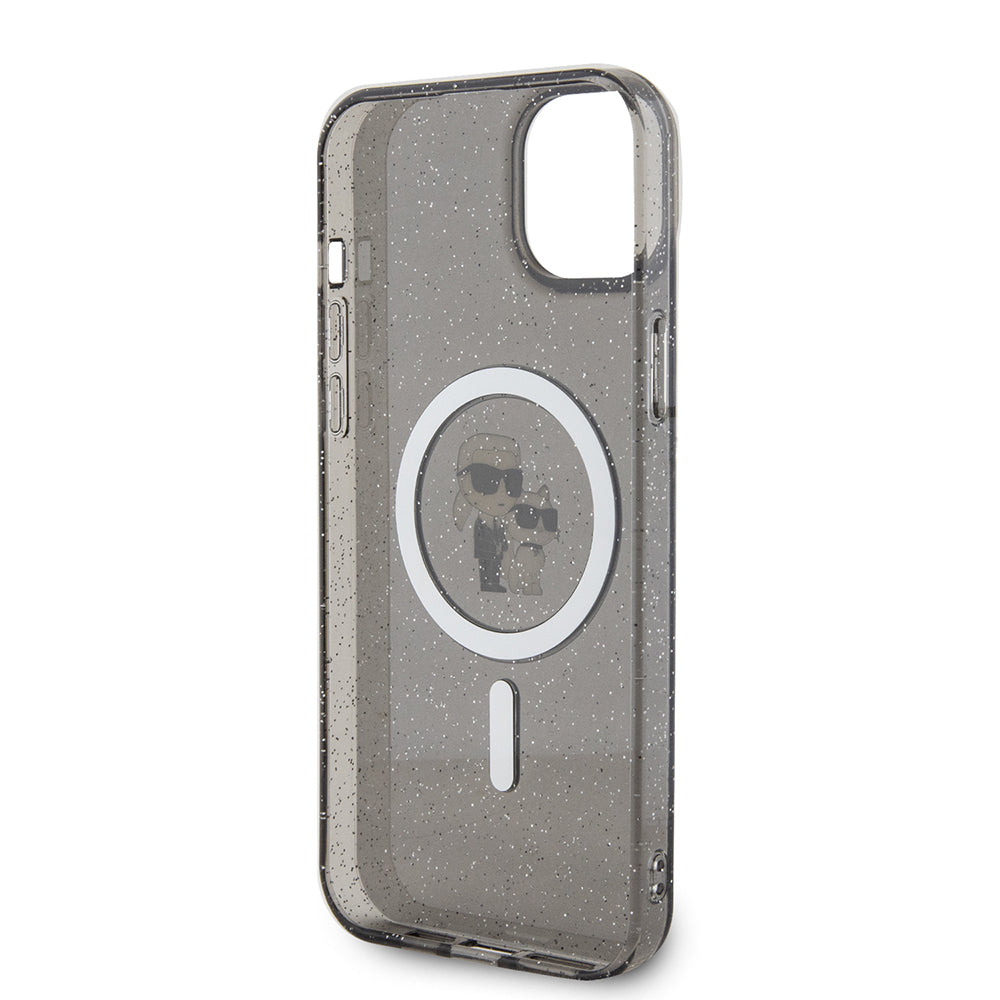 Pouzdro MagSafe pro Apple iPhone 15 Plus, Karl Lagerfeld, Glitter, Černá